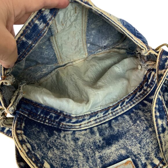Vintage 80s Shane Acid Wash Denim Crossbody Bag Quilted Detail Adjustable Strap - Picture 5 of 6